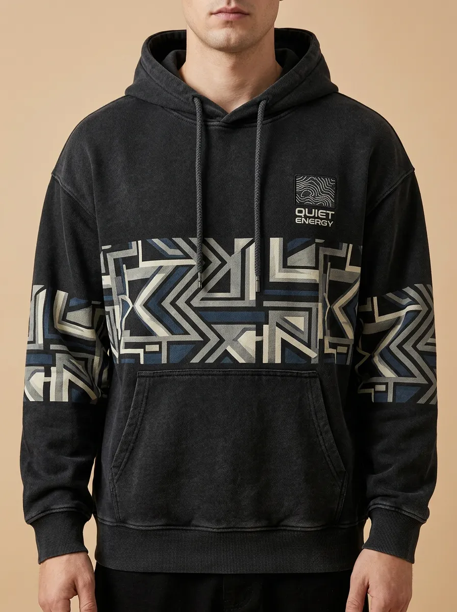 Men's Quiet Energy Geometric Pattern Print Hoodie