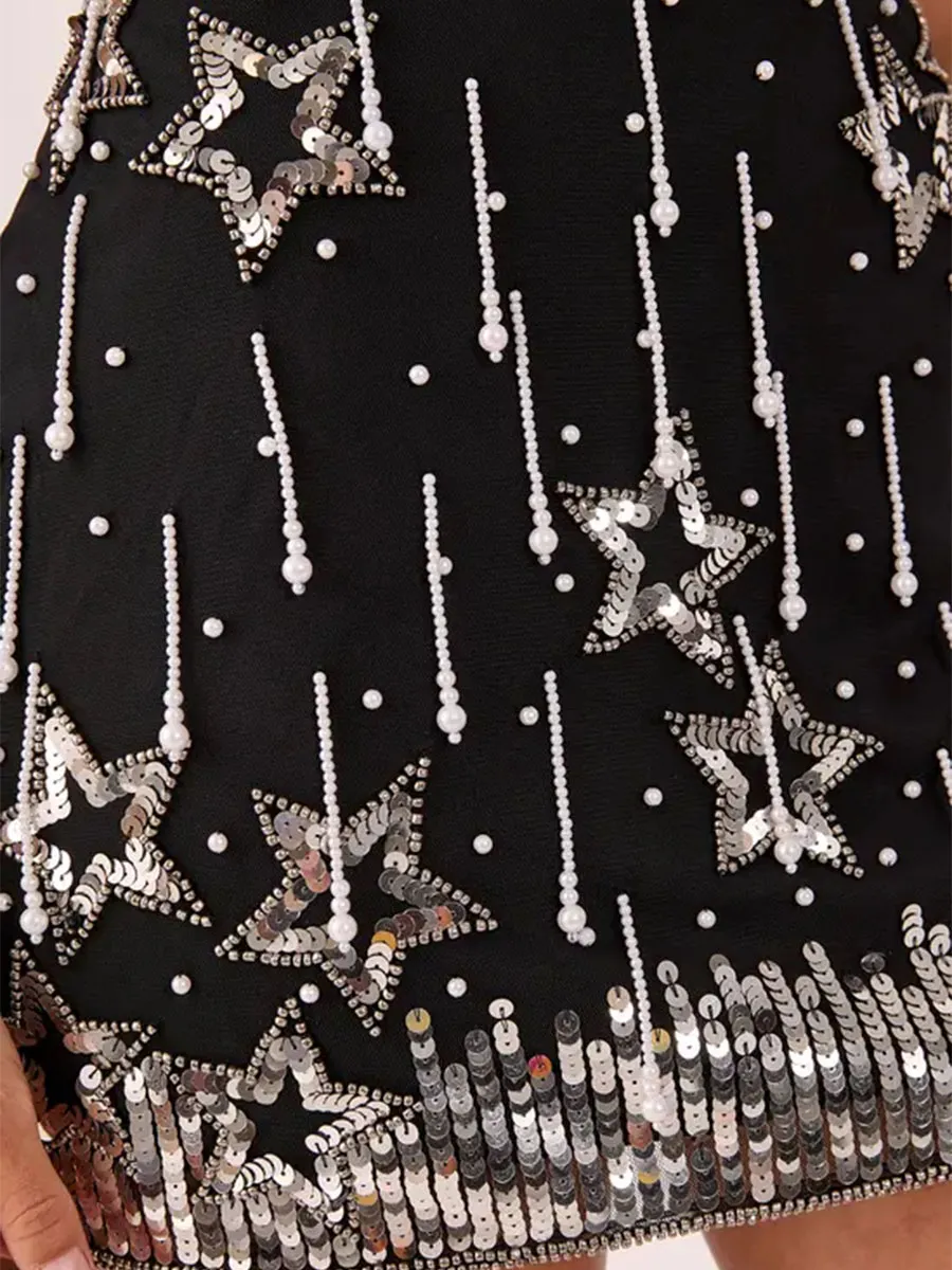 Women's Statement Black Star Sequin Mini Skirt