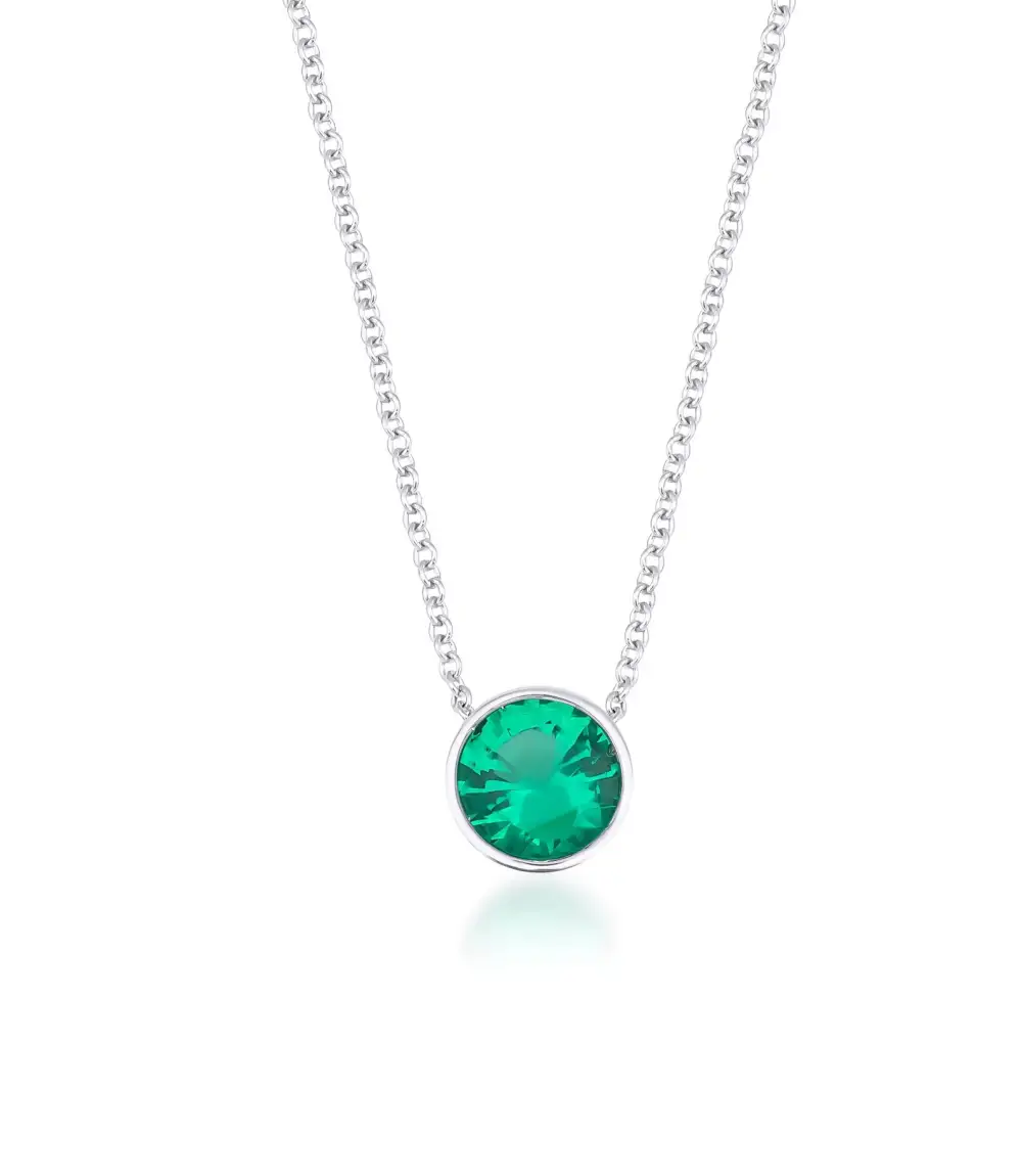 Dainty Bezel Set Solitaire Emerald Necklace