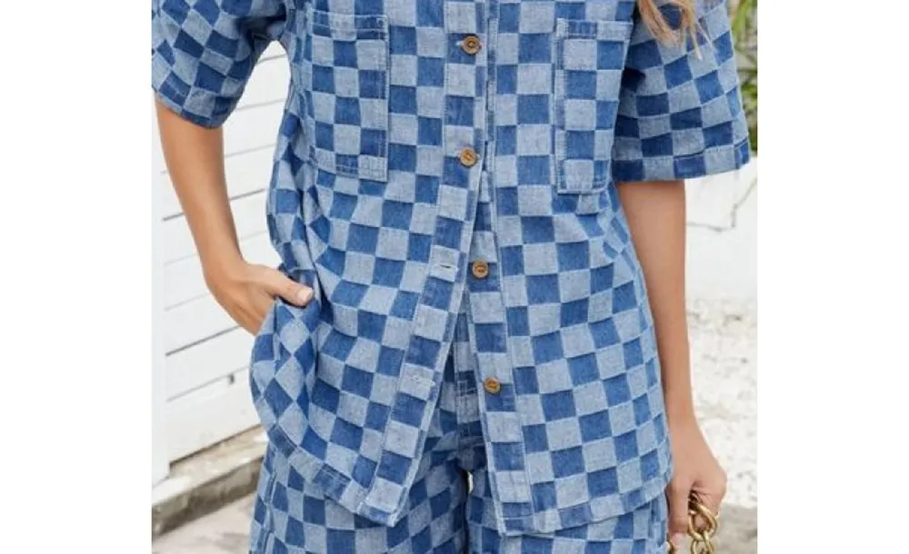 Button-Down Checkered Denim Shirt