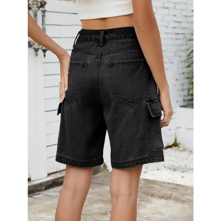 High Waist Pocketed Cargo Denim Shorts