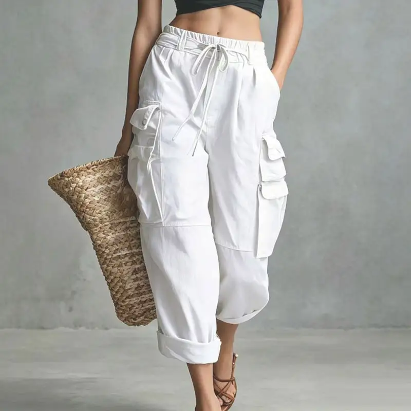 Women's Wide Leg Drawstring Pocket Cargo Pants