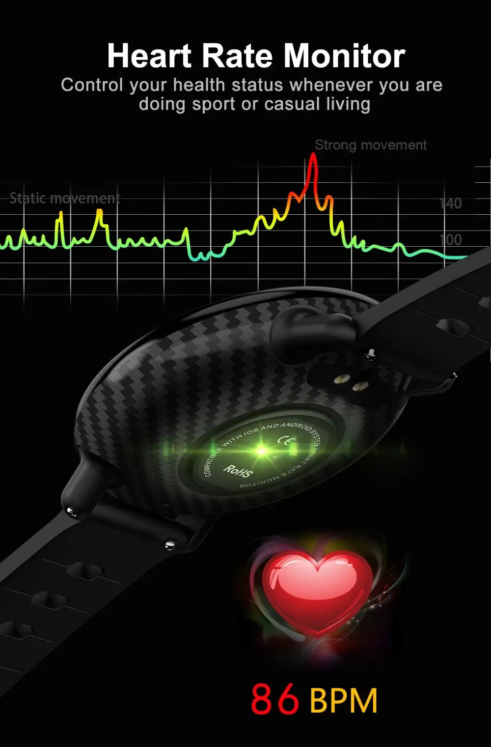 IPS Color Screen Fitness tracker Heart rate monitor Sports smartwatch