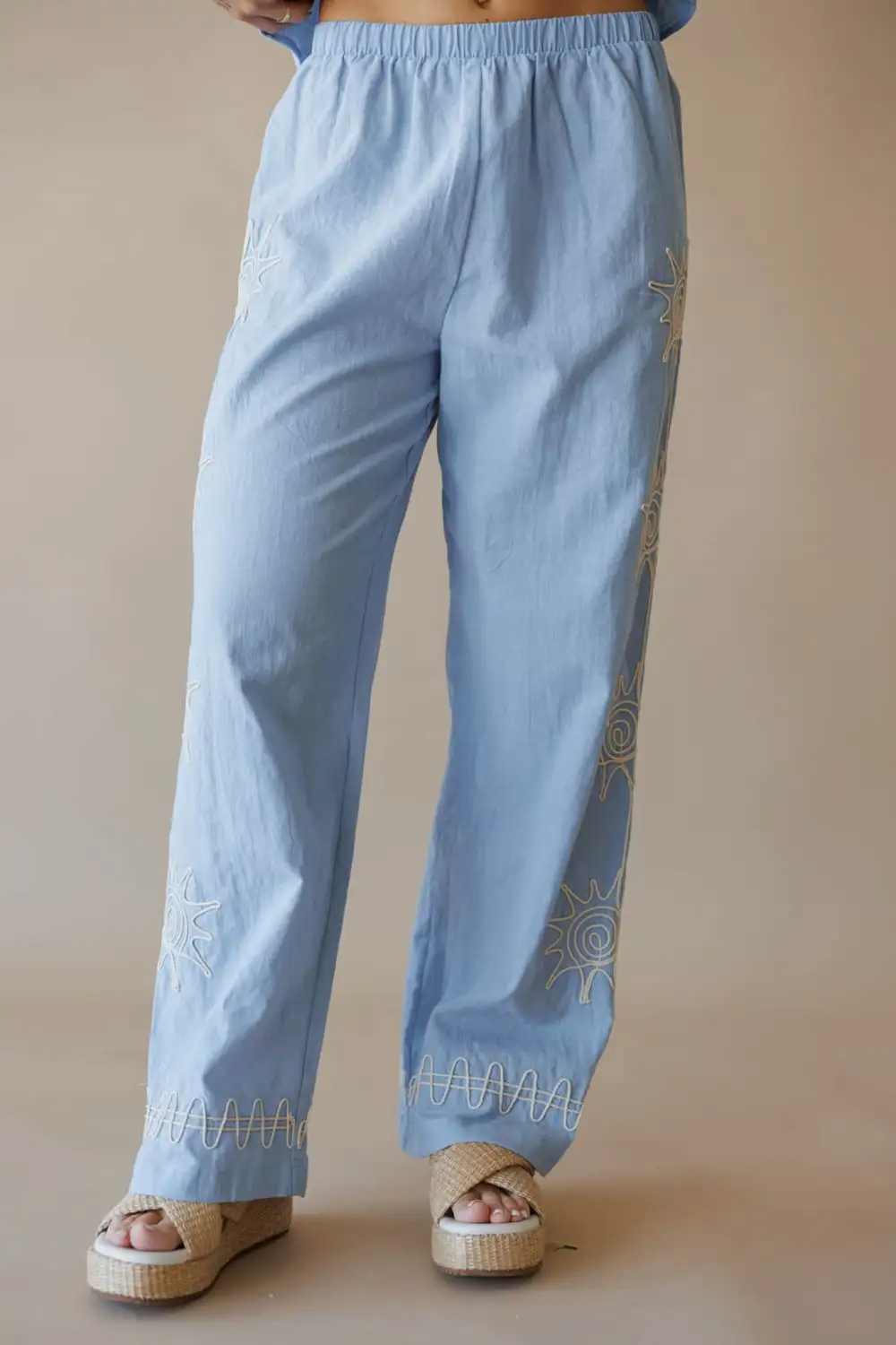 Embroidered Elastic-Waist Pants