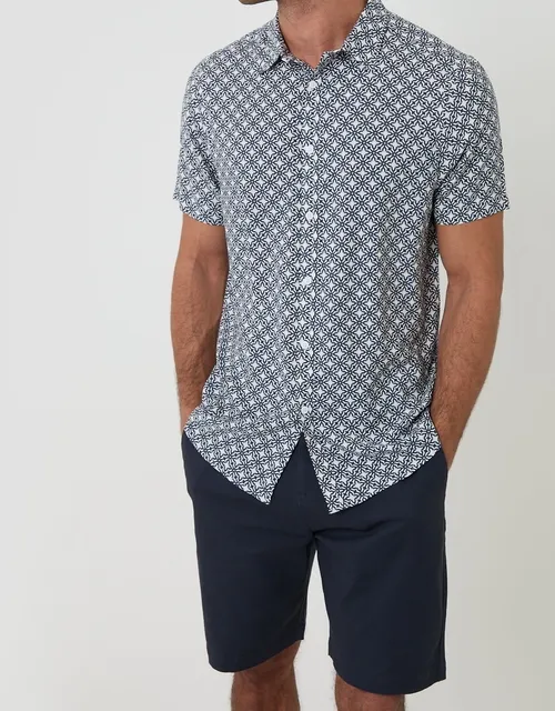 Blue Geometric Print Short-Sleeve Shirt