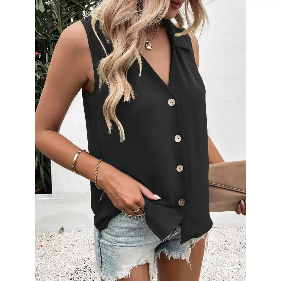 Full Size Collar Button Up Tank