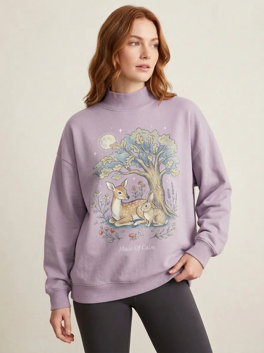 Women's Nature Deer Rabbit Forest Graphic Sweatshirt