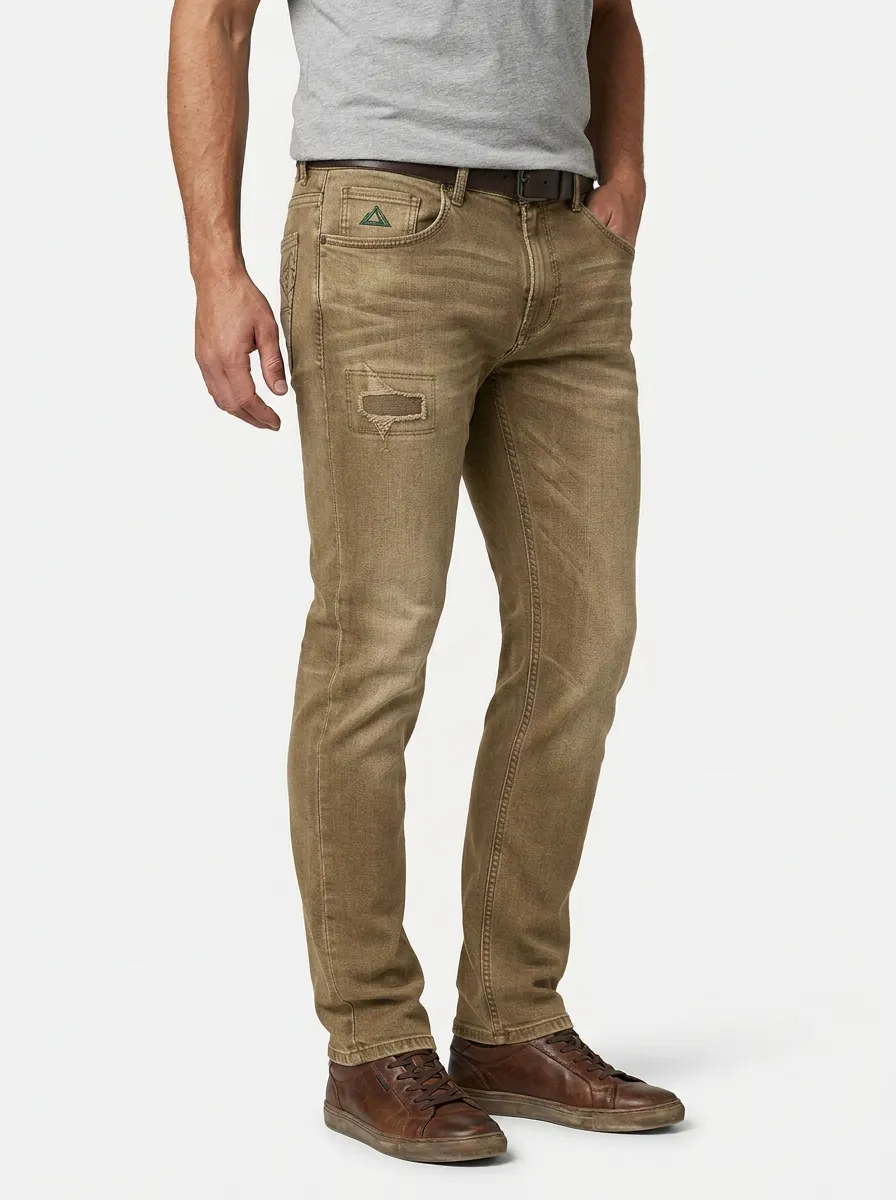 Men's Charcoal Distressed Triangle Slim Fit Jeans