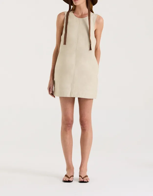 Light Khaki Canvas A-Line Mini Dress