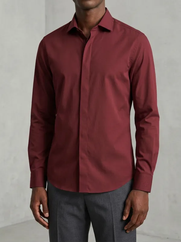 Men's Non-Iron Cotton Anchor Embroidered Long Sleeve Shirt