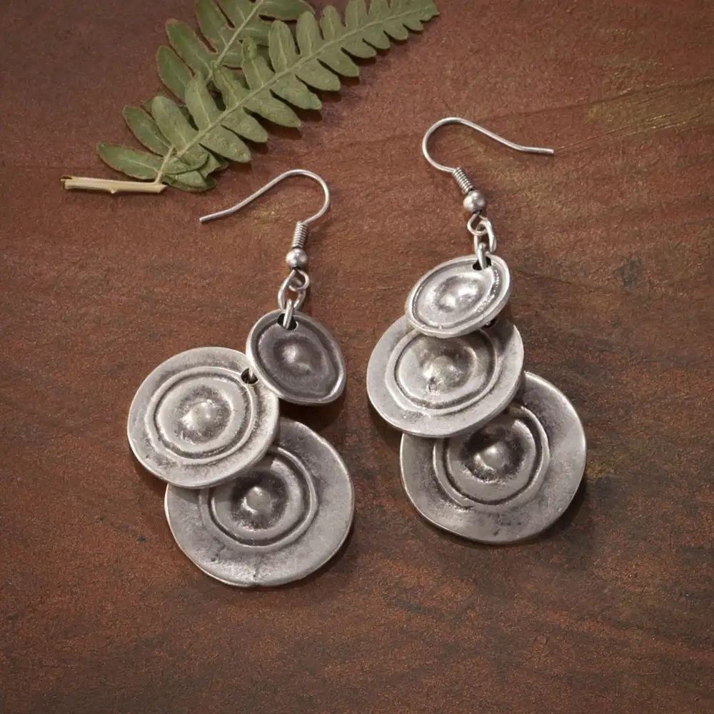Pewter Hammered Circle Drop Earrings