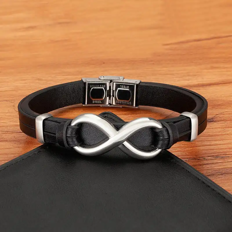Infinitely Design Titanium Steel Leather Bracelet