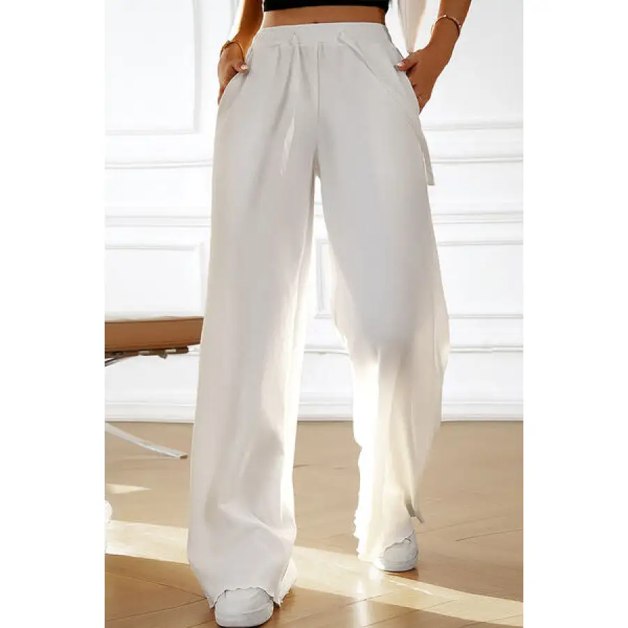 Drawstring Wide Leg Pants with Pocketed