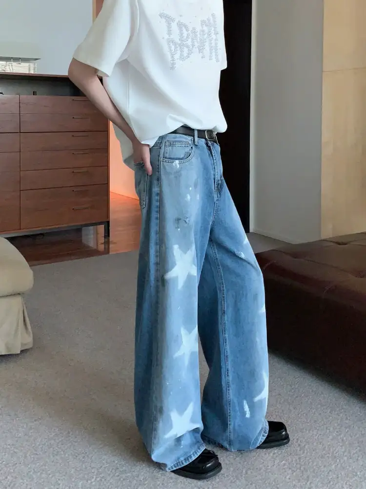 Star-Print Wide-Leg Jeans