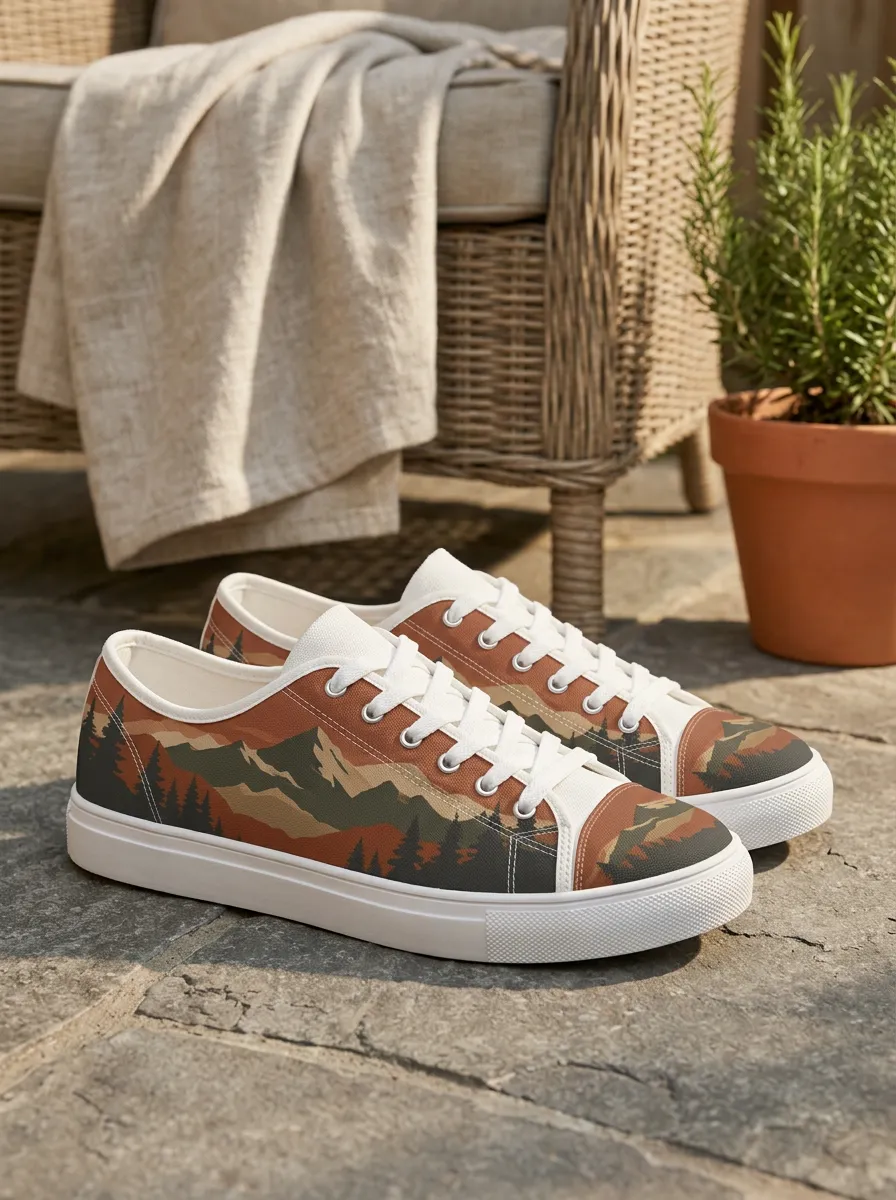 Men's Relaxed Nature Lover Mountain Forest Patterned Canvas Shoes