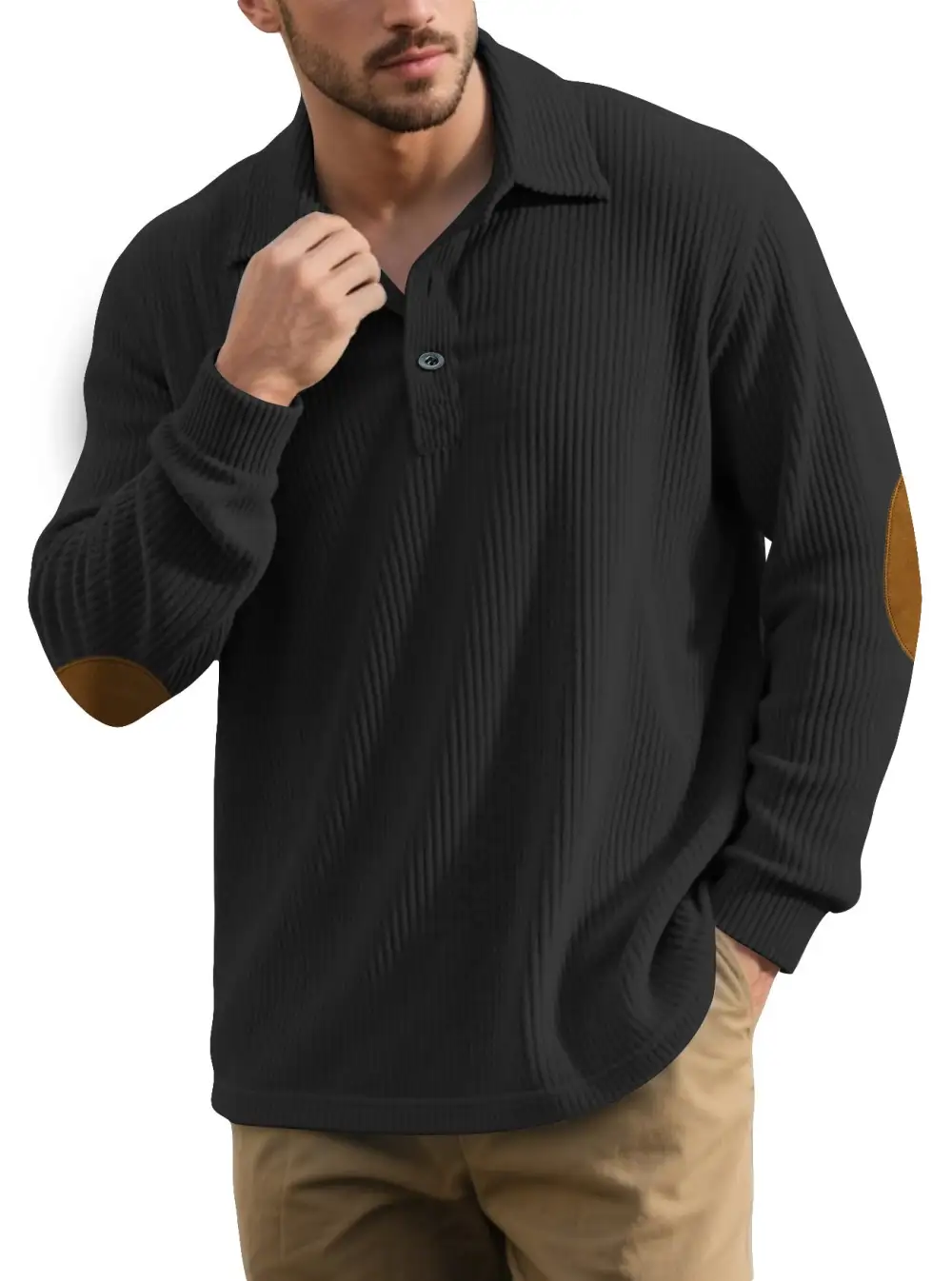 Everyday Ribbed Button Placket Spread Collar Polo Shirt