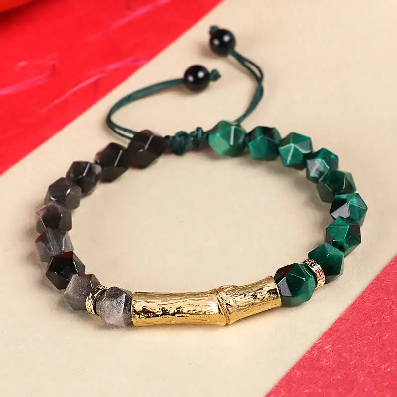 Tiger Eye Obsidian Bamboo Growth Faceted Bracelet