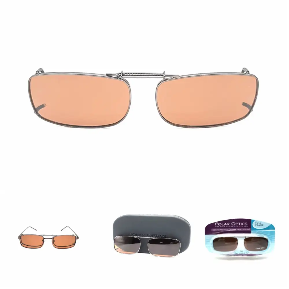50mm Rectangular Polarized Clip-On Sunglasses with Hard Case