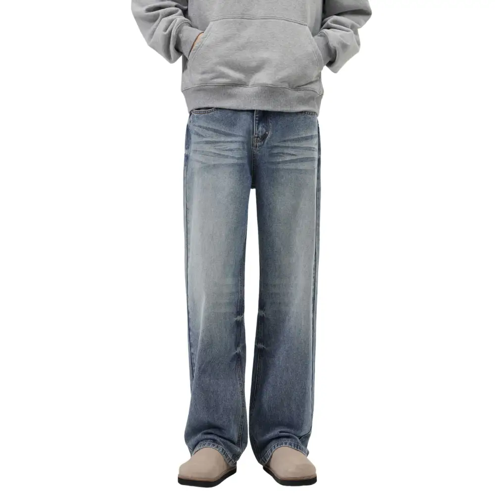 Streamlined Straight Leg Whiskered Denim Jeans