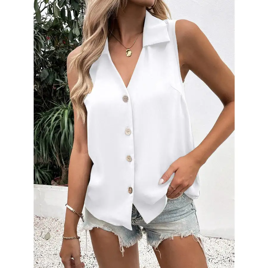 Full Size Collar Button Up Tank