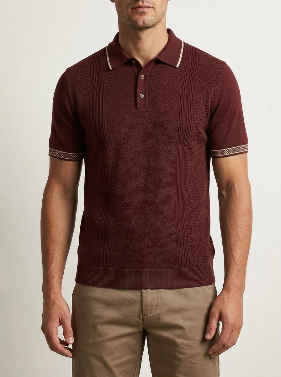 Men's Classic Comfort Textured Knit Polo Shirt