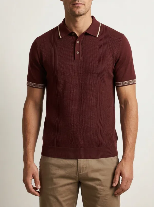 Men's Classic Comfort Textured Knit Polo Shirt