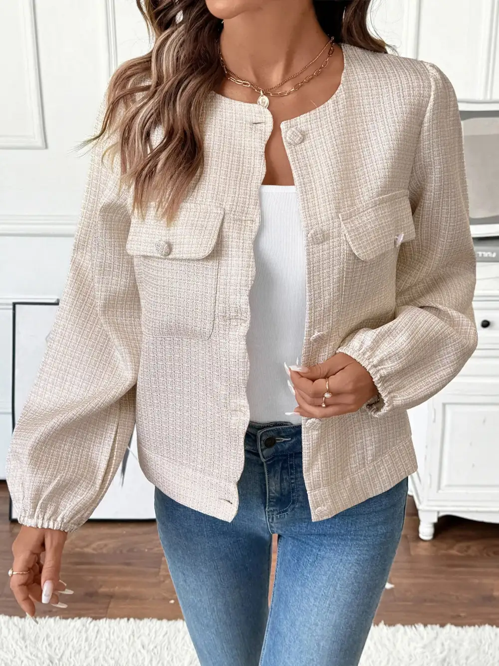 Button-Front Pocketed Jacket