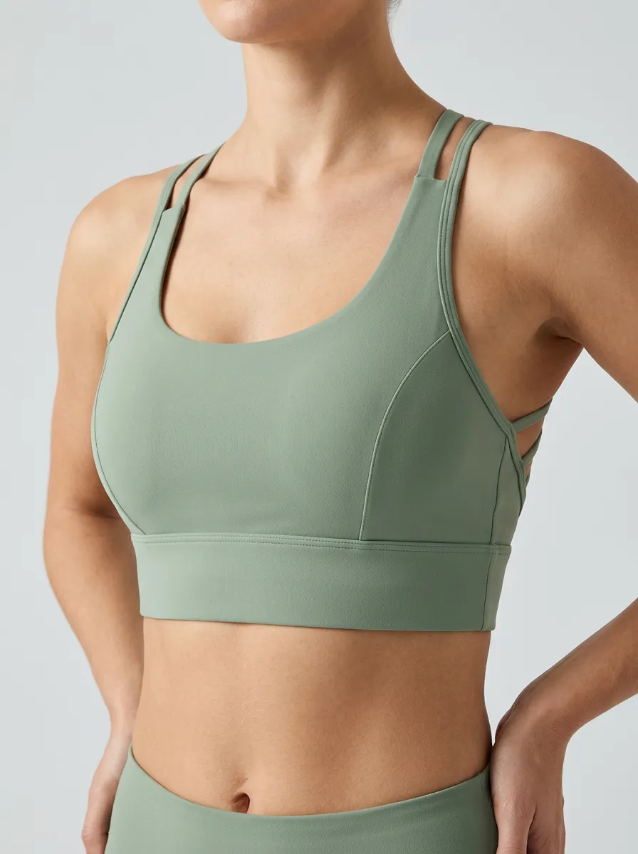 Women's Scoop Neck Strappy Back Zip Front Sports Bra