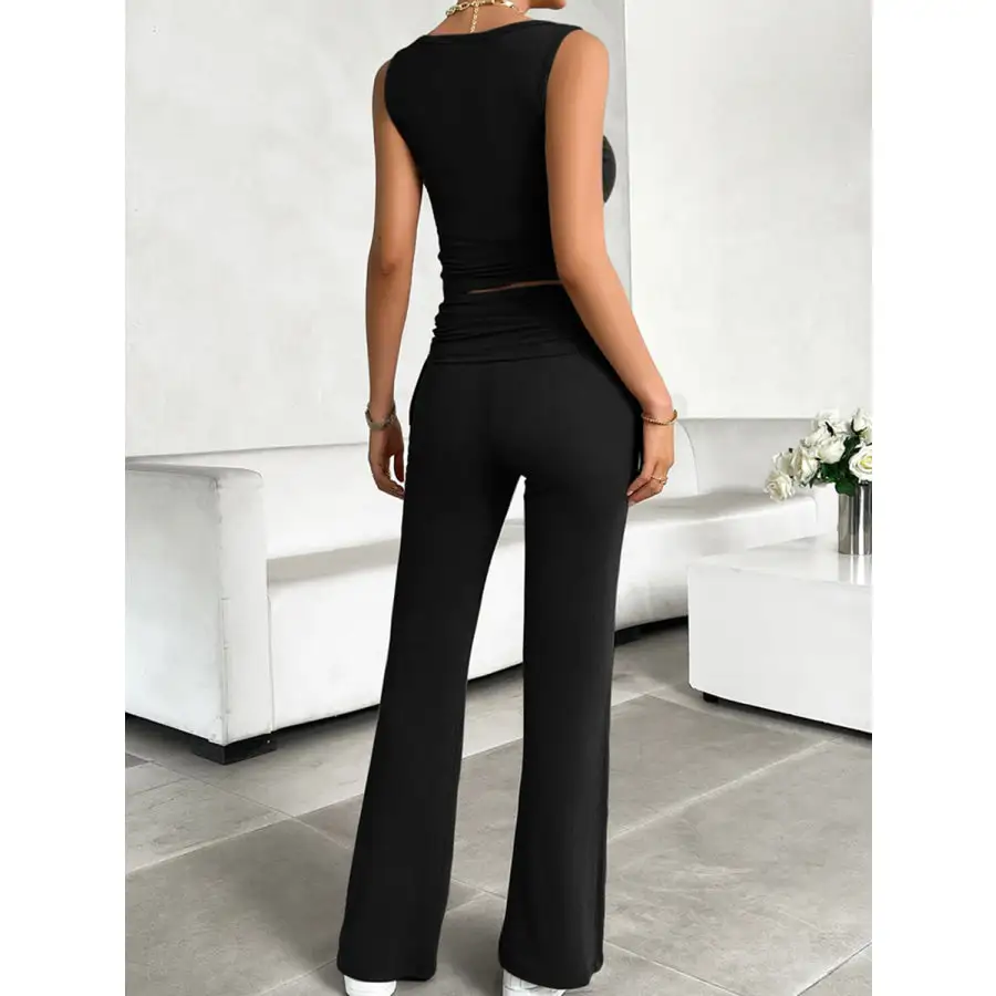 Ribbed Round Neck Tank and Pants Set