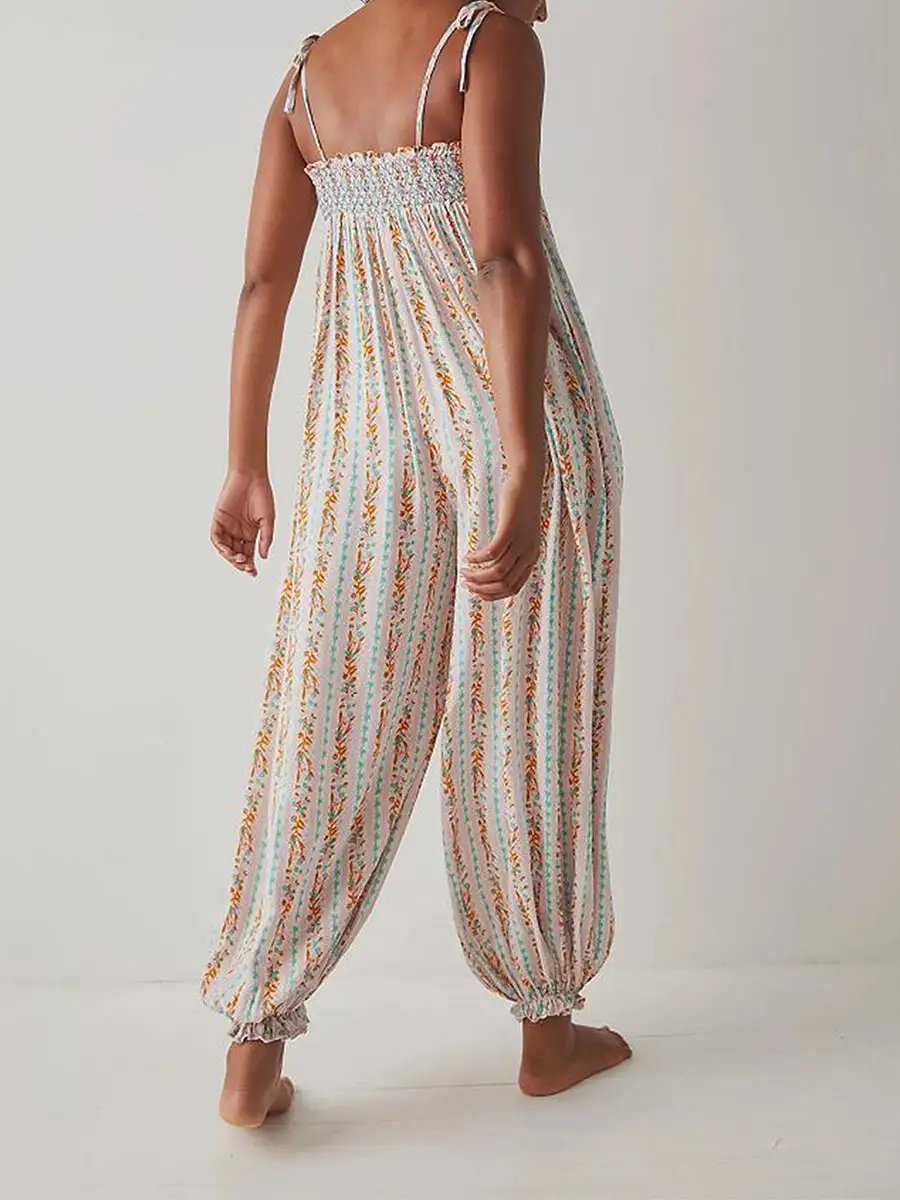 Boho Printed Smocked Harem Jumpsuit