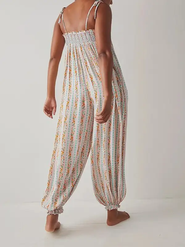 Boho Printed Smocked Harem Jumpsuit