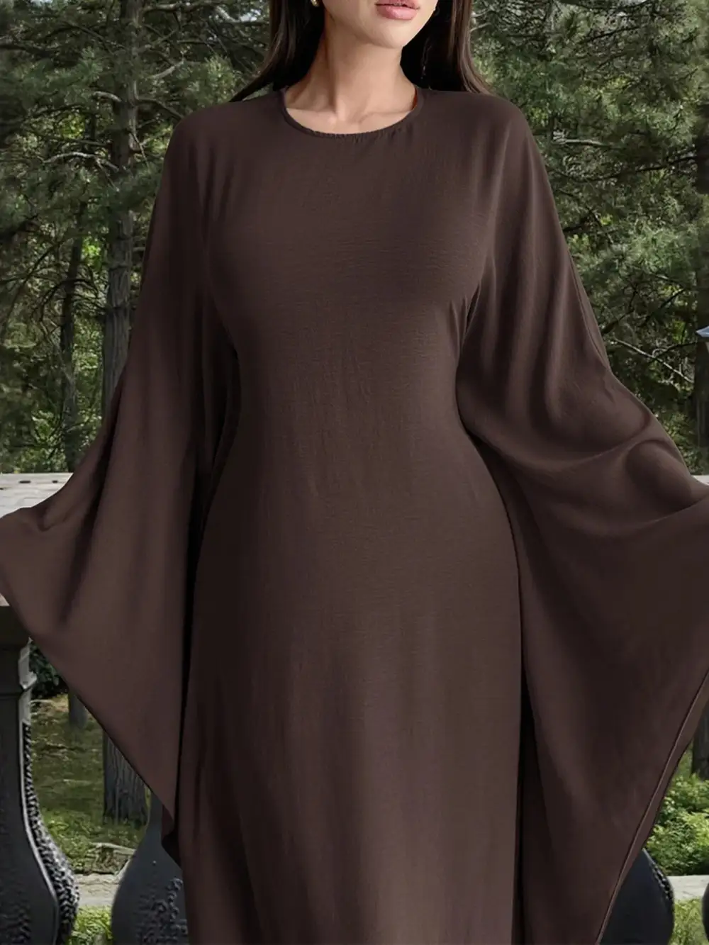Cape Round Neck Maxi Dress