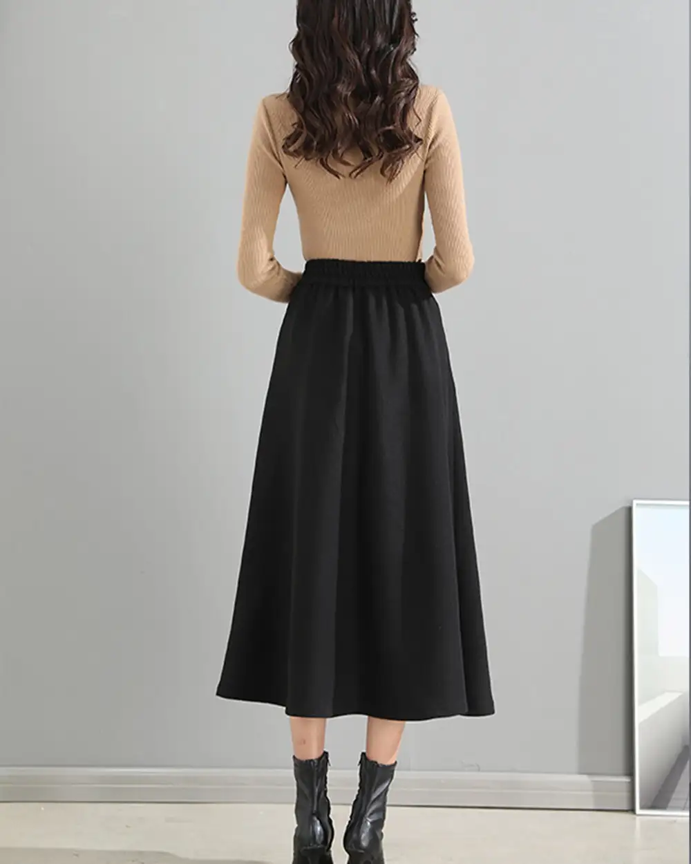Pocketed Wool A Line Maxi Skirt
