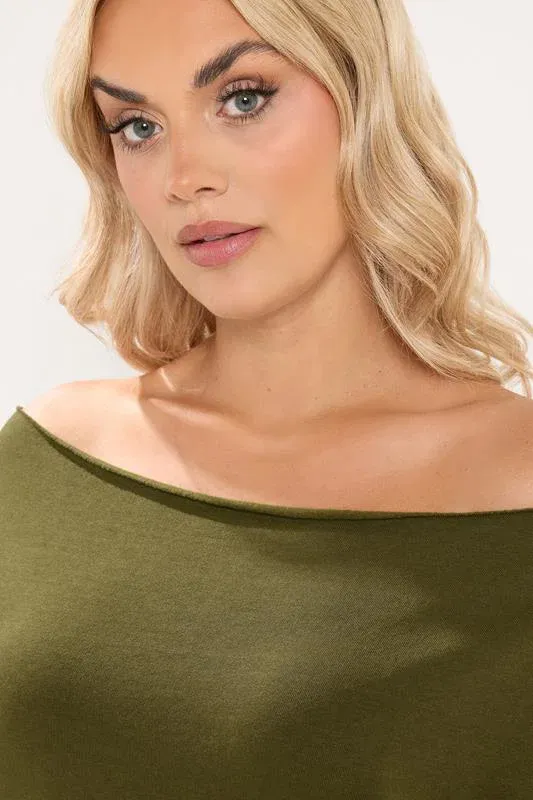 Olive Green Off Shoulder Sweatshirt & Jogger Wide Leg Set