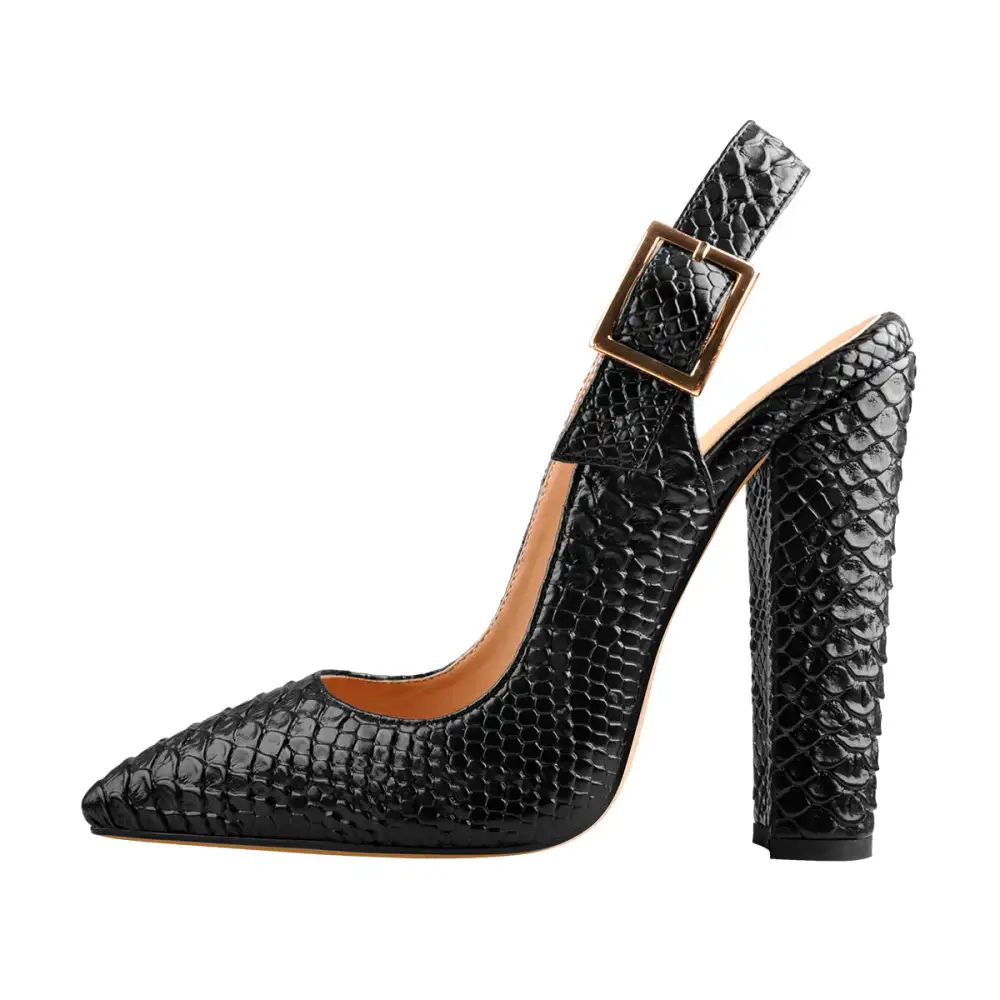 Pointed Toe Chunky Heel Slingback Pumps