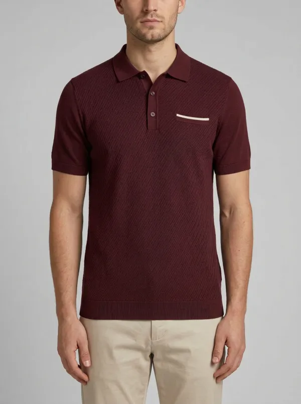 Men's Navy Blue Diagonal Texture Pocket Polo Shirt