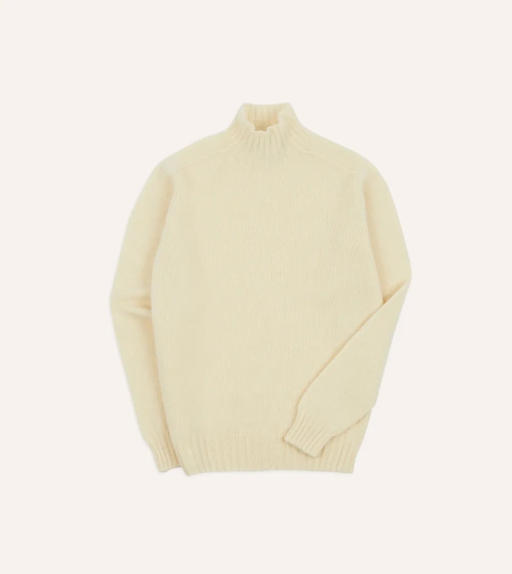 Casual Style Ecru Brushed Shetland Mock Neck Jumper