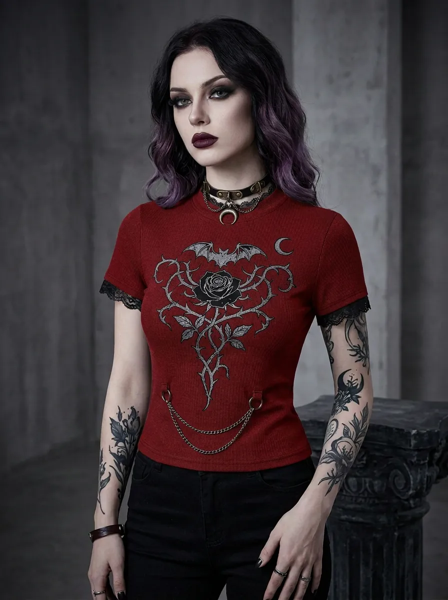 Underground Bat Rose Moon Edit Women's Gothic T-Shirt
