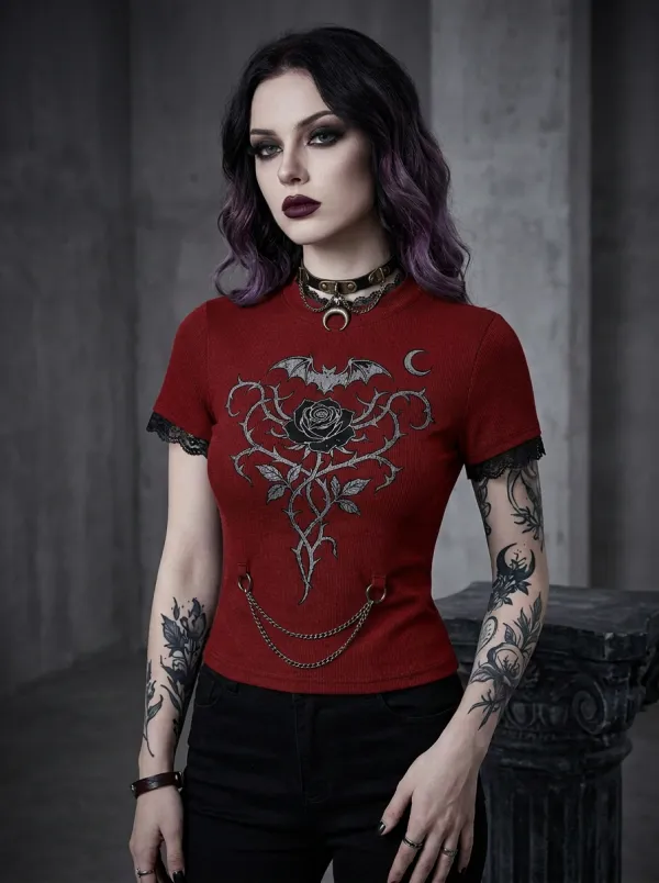 Underground Bat Rose Moon Edit Women's Gothic T-Shirt