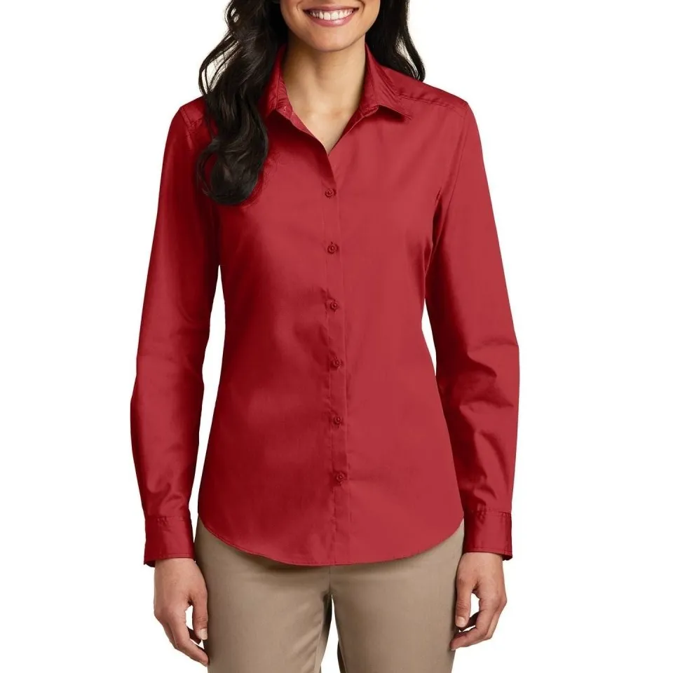 Women's Long-Sleeve Lightweight Cotton-Blend Poplin Shirt