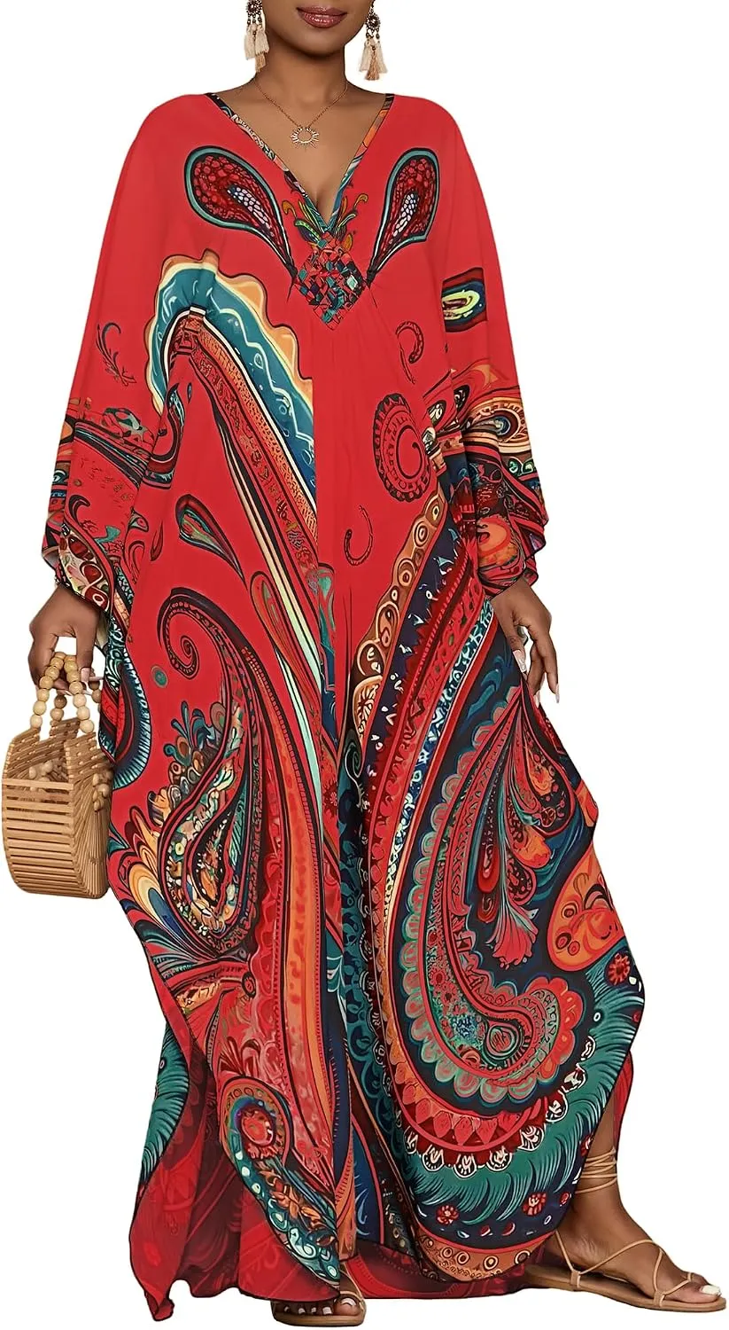 Bsubseach Moo Moos for Women Batwing Sleeve Kaftan Dresses with Pockets