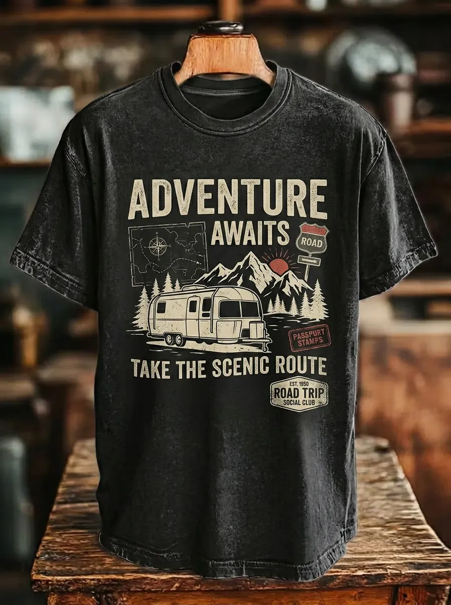 Unisex Adventure Lover Camper Van Mountain Printed T-shirt
