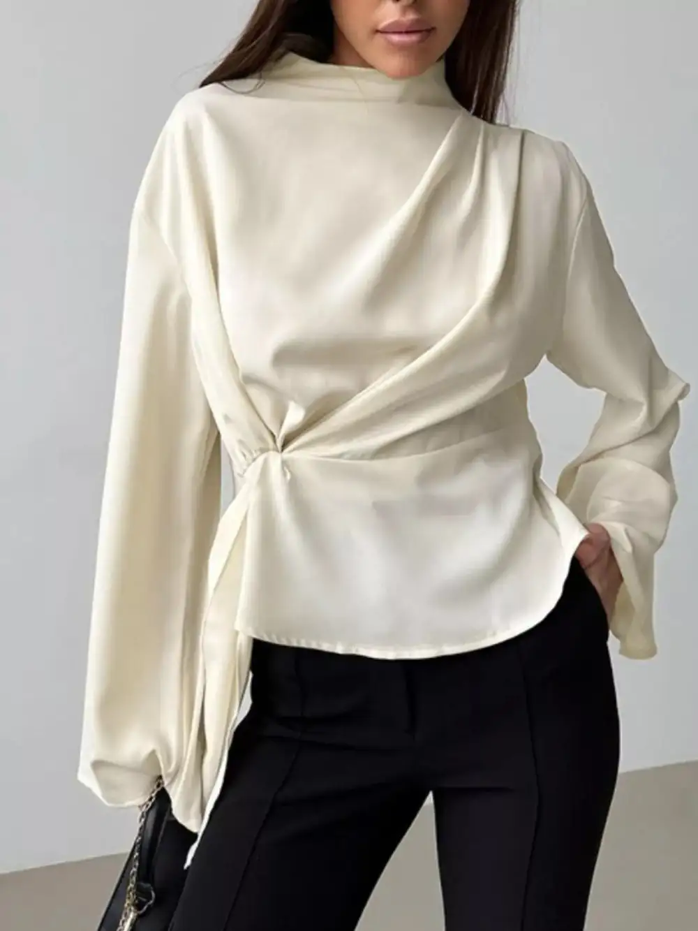 Mock-Neck Long-Sleeve Blouse
