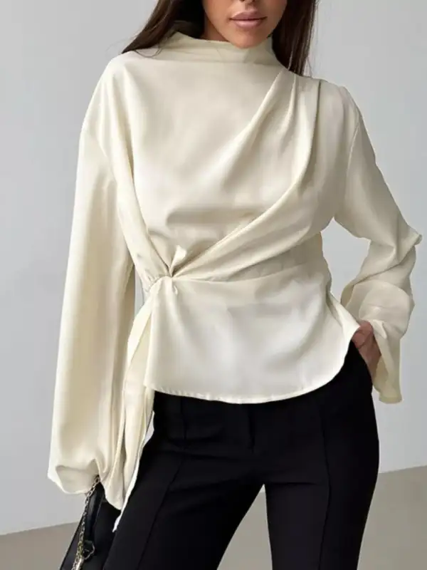 Mock-Neck Long-Sleeve Blouse