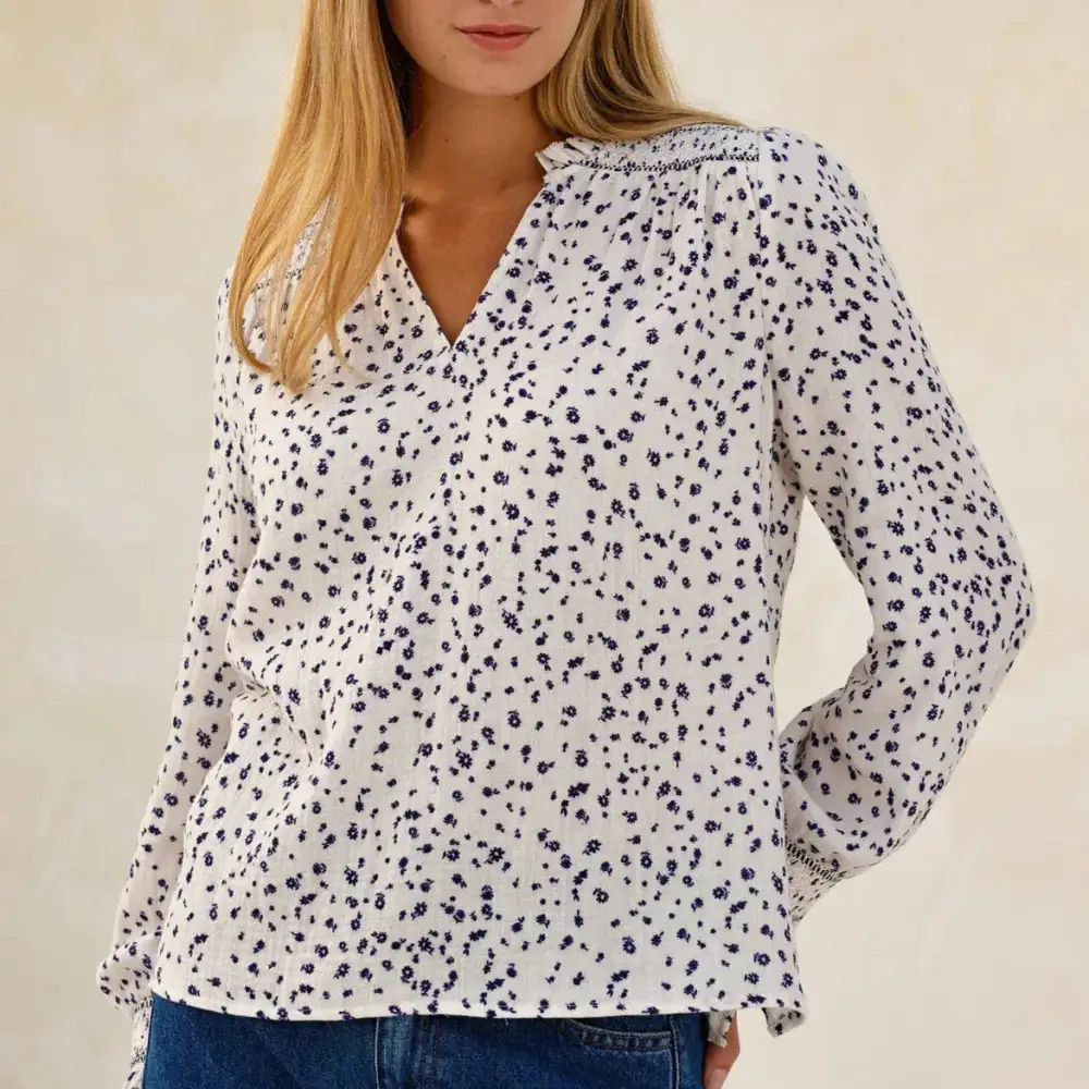 Long-Sleeve Smocked Textured Women's Shirt