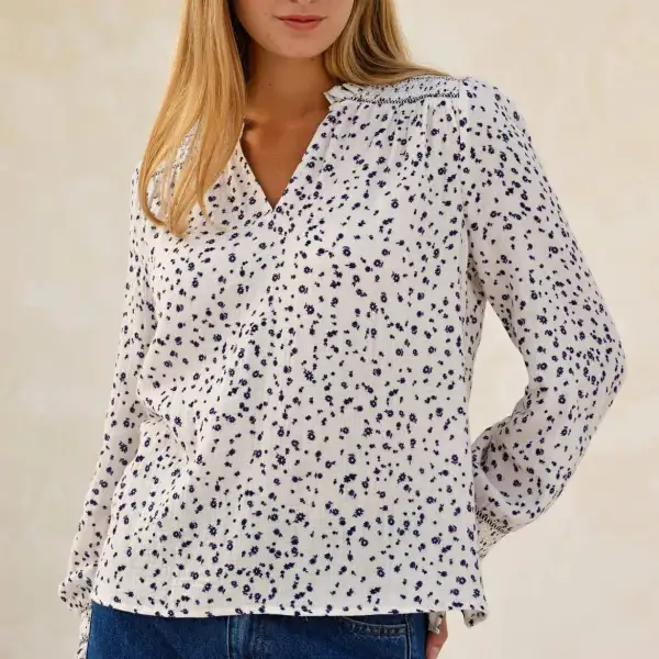 Long-Sleeve Smocked Textured Women's Shirt
