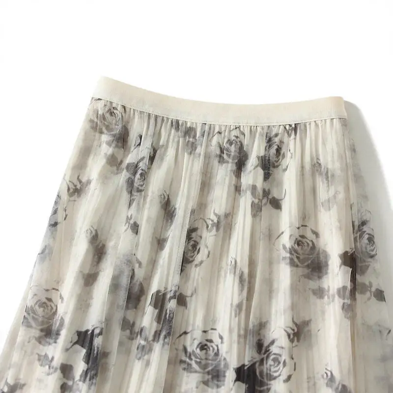 Modern Tie Dye Print Mesh Midi Skirt