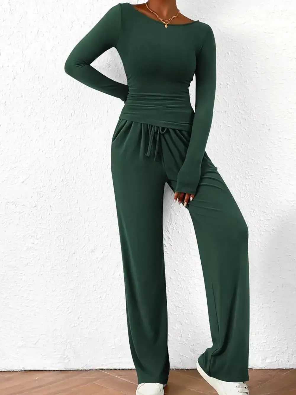 Relaxed Long Sleeve Top and Wide Leg Pants Set