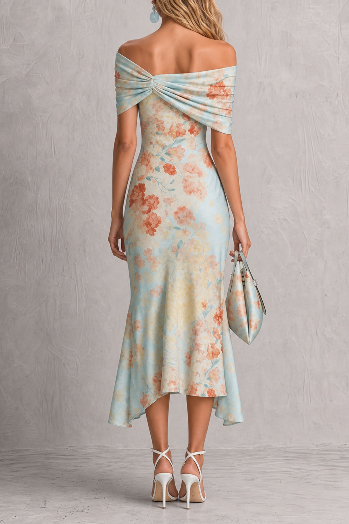 Off Shoulder Ruffle Floral Midi Dress