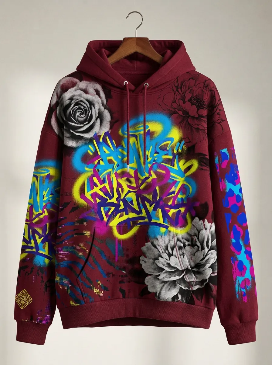 Unisex Streetwear Graffiti Rose Floral Graphic Hoodie